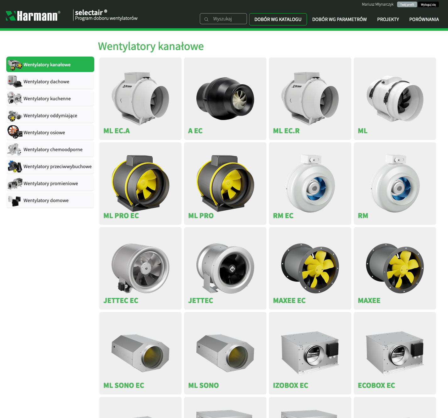 selectair — program doboru wentylatorów — katalog, kategoria