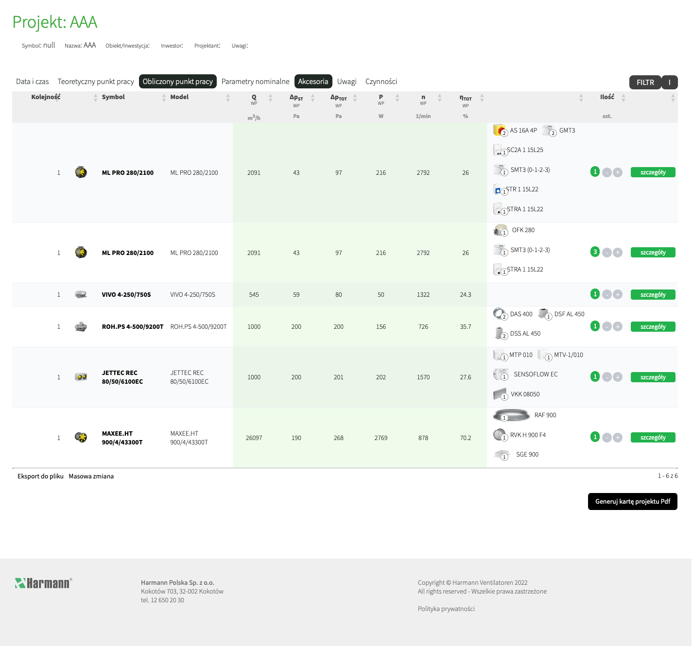 selectair — program doboru wentylatorów — projekt, view