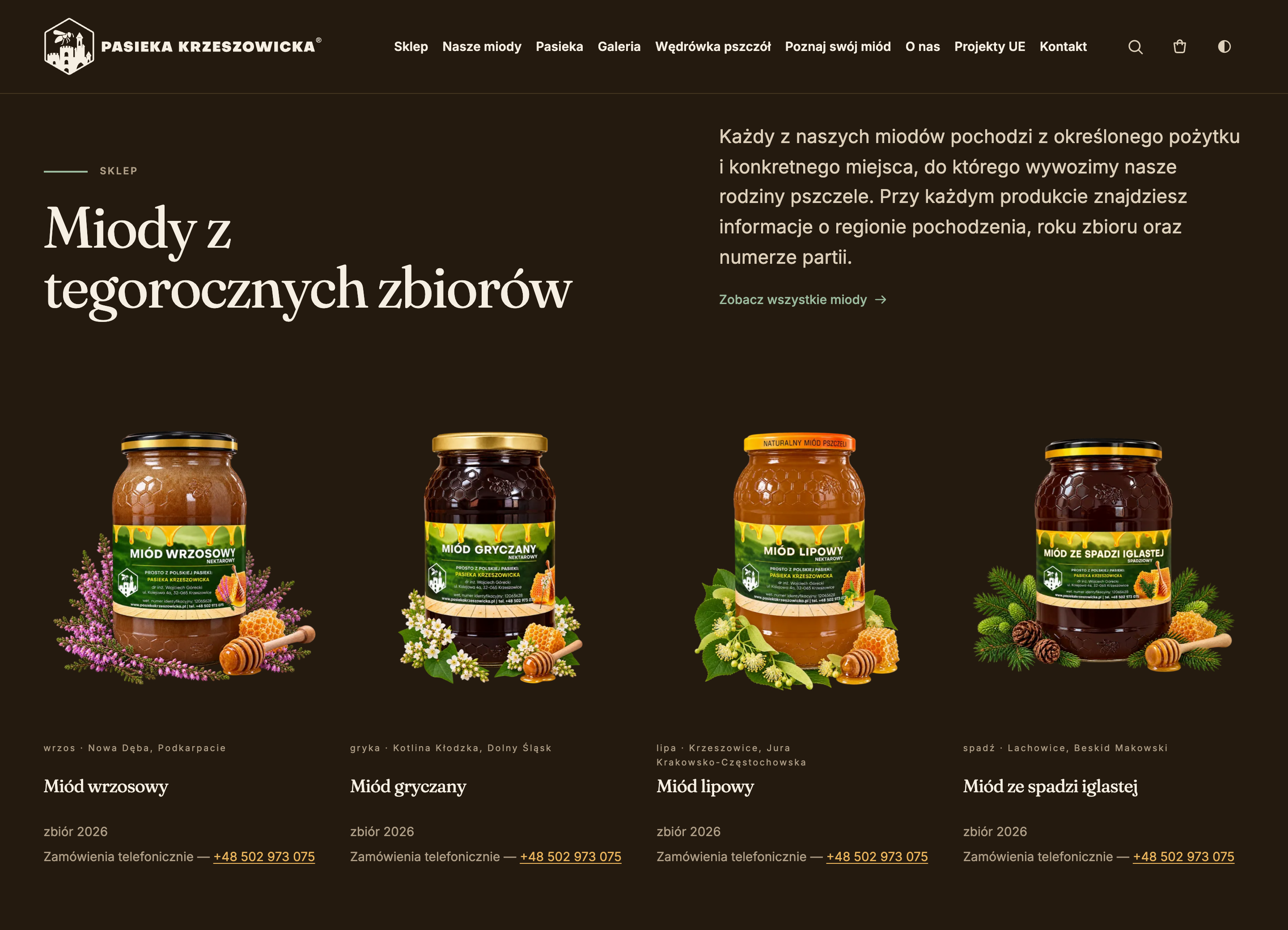 Miody z tegorocznych zbiorów w trybie ciemnym