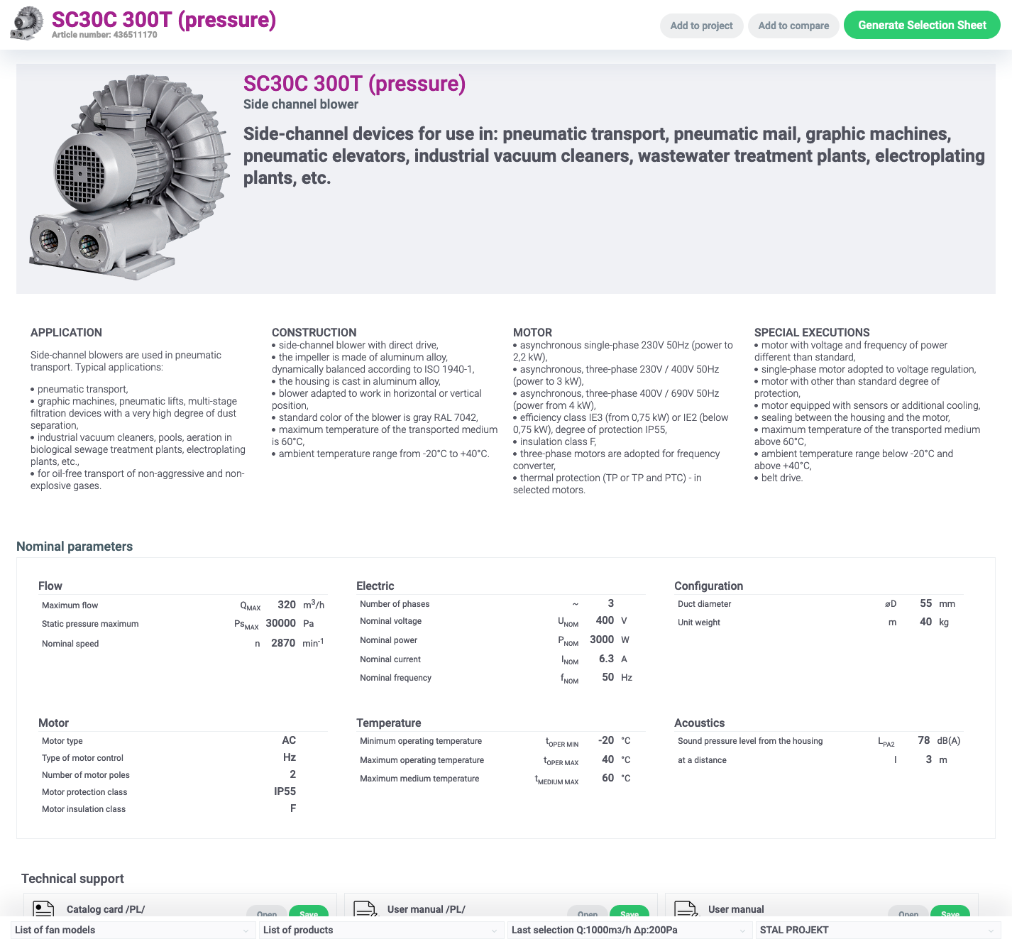 Program doboru wentylatorów i zarządzanie projektami — produkt, informacje